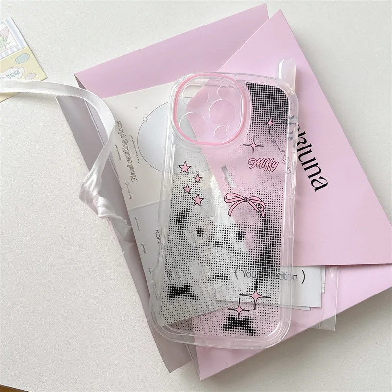 ريترو بكسل الوردي القوس جرو نظارات الكلب الفن جراب هاتف آيفون 16 15 14 برو ماكس حافظة لطيف الحلو الكرتون للصدمات غطاء ناعم