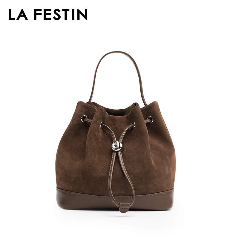 LA FESTIN Original 2024 New Women Bag Luxury Suede Leather Handbag Winter Bags Fashion Shoulder Bag Bucket Bag Crossbody Bag