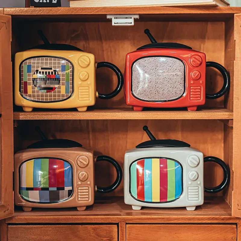 

Creative Retro 3D Television Ceramic Coffee Mugs TV Shape Milk Beer Mugs with Cover Household Cup Exquisite Drinking Drinkware