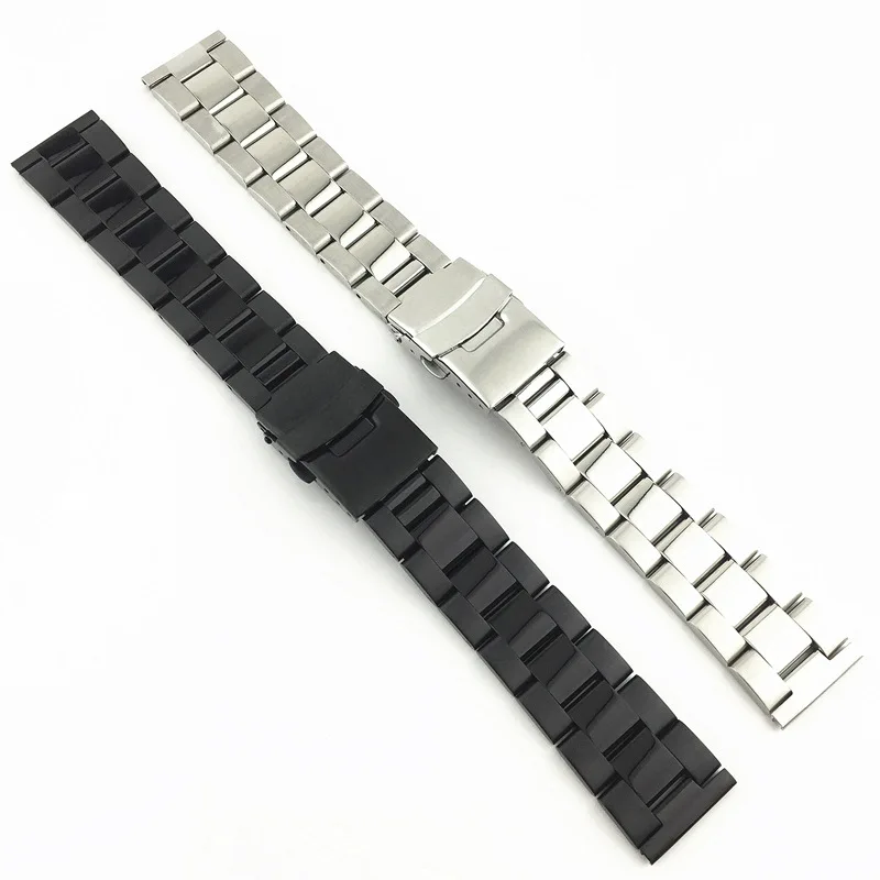 20mm 22mm 24mm 26mm 28mm Solid Stainless Steel Strap Double Safety Buckle Watchband Diving Metal Belt Bracelet Watch Accessories