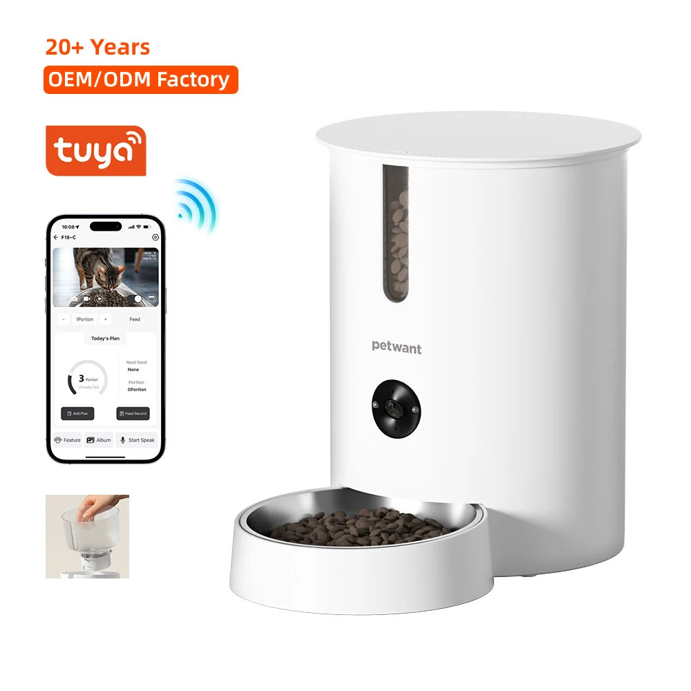 Petwant New Series 2.8L Smart Pet Feeder Camera Tuya APP Control Stainless Steel Bowls for Auto Feeding Small Cat Feeders