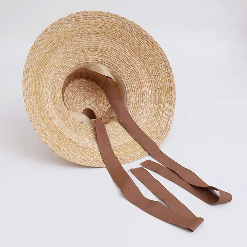 New Trendy Women Wide Brim Straw Hat With Chin Strap Summer Sun Hats UV Sun Protection Beach Straw Caps Wind Lanyard Travel Hats view 4