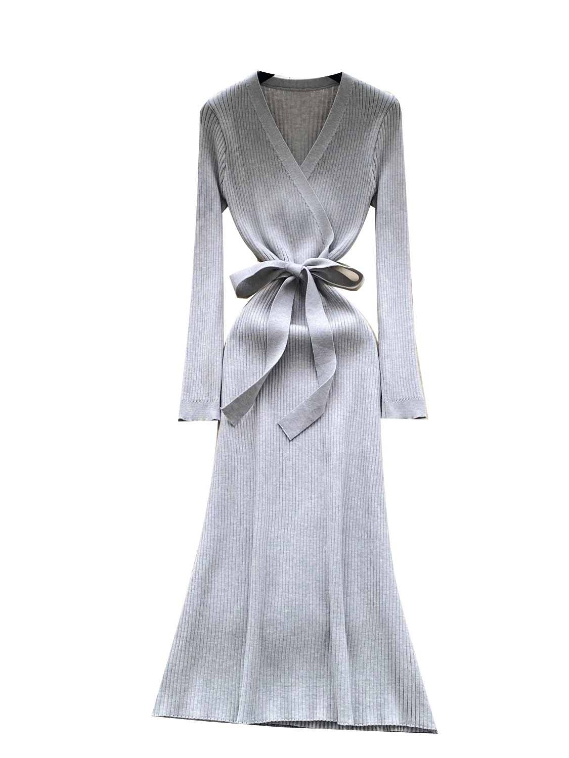 Ele V-ne Lange Sve Gebreide Dr. Slim Fit Hoge Taille A-lijn Rok Koreaanse Sle Pendelen Herfst 2025, Dames Dr