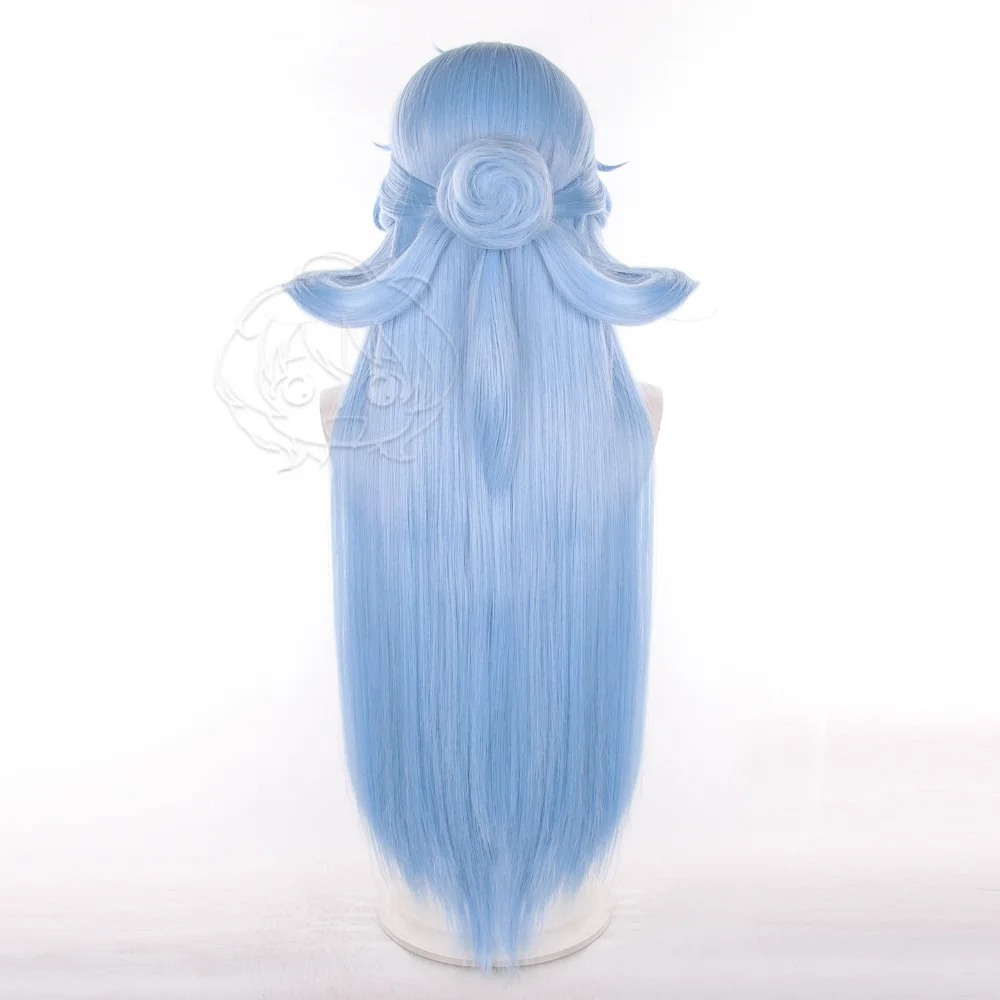 Wuthering Waves Qingxiao Cosplay Wig Simulation Scalp Long Blue Hair Detachable Hair Bun Heat Resistant Anime Wigs Party Props