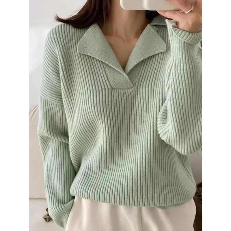 Women\'s Knitwear Sweaters Basic Warm Vintage Green Sweater Knitted Oversized Thick Loose White Pullover Jumper for Women 2024