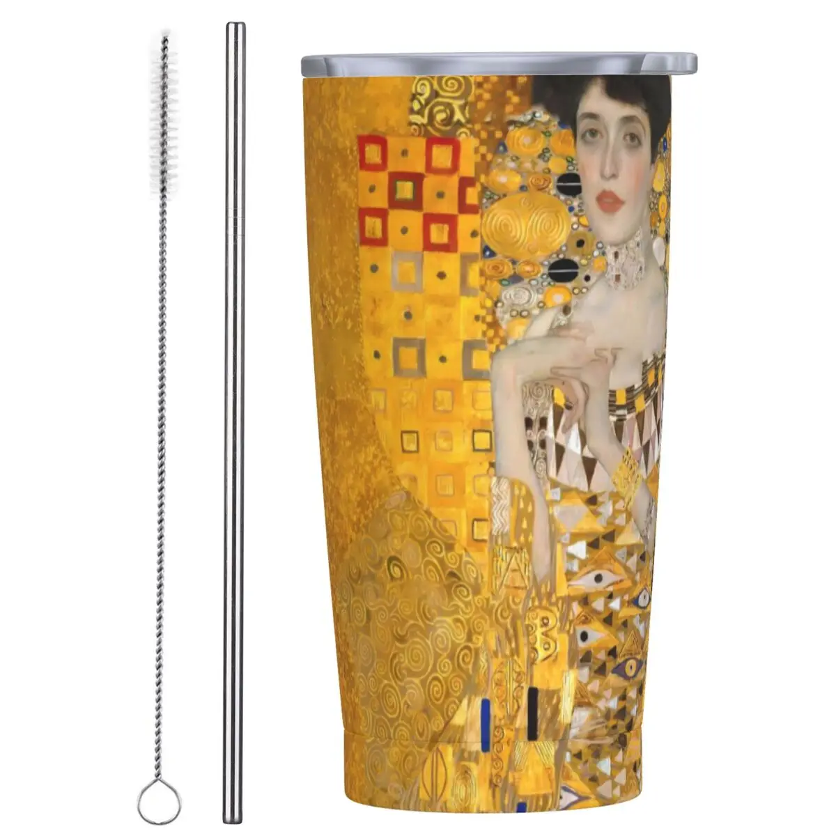 Gustav Klimt Stainless Steel Tumbler Portrait of Adele Driving Thermal Cups With Straws and Lid Mugs Cup Hot Drinks Water Bottle