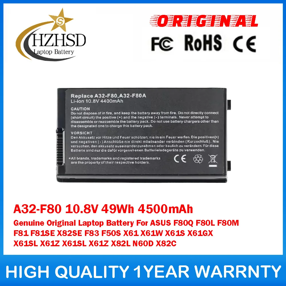 

Оригинальный аккумулятор для ноутбука A32-F80 10.8V 49Wh 4500mAh для ASUS F80Q F80L F80M F81 F81SE X82SE F83 F50S X61 X61W X61S X61GX