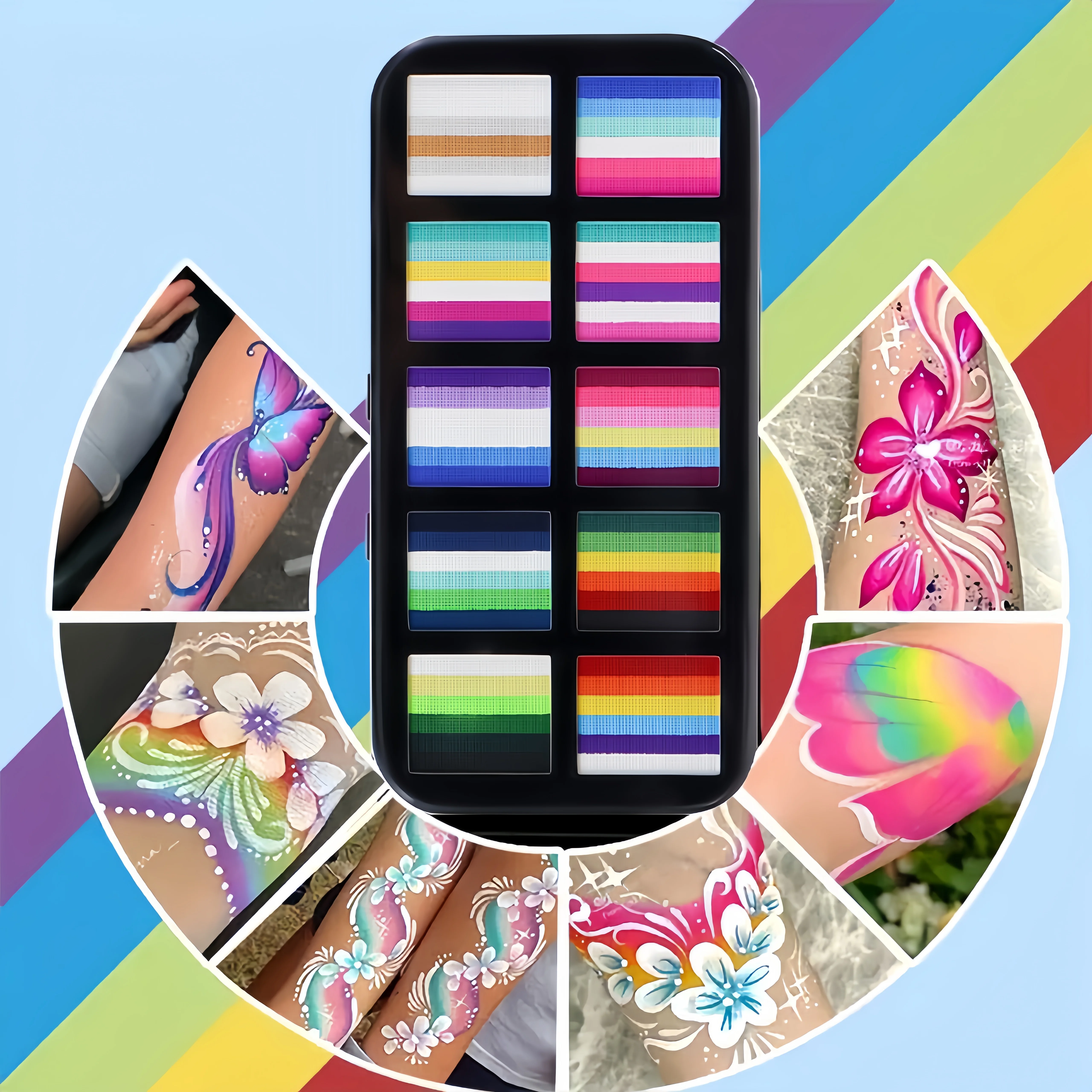 브러시가 포함된 57색 수용성 바디 페인트 세트 – 축제 파티, 이벤트 및 야외 활동을 위한 생동감 넘치고 쉽게 청소할 수 있는 빠른 건조 포뮬러