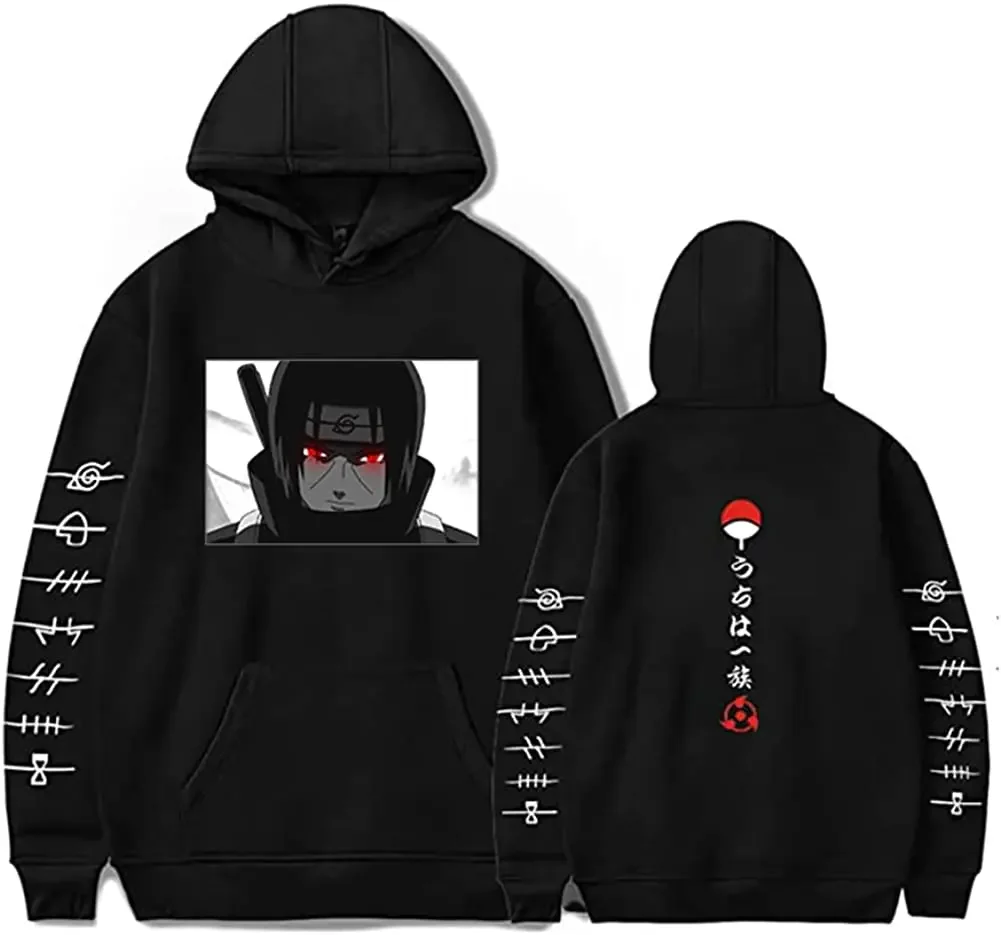 Naruto Uchiha Itachi Hoodie, Unisex Anime Pullover mit Front-, Rücken- und Ärmelprint, lässiger Streetwear-Sweatshirt mit langen Ärmeln – Detail 15