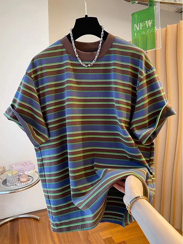 Plus size 300 libras americano retro t manga curta cseta fena verão casual solto bloco de cores meia manga topo