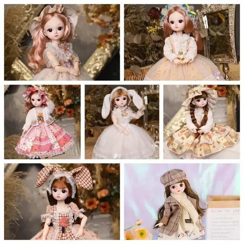 

TOPMAYA 30CM Movable Joint Doll Girl Dress Up Toys Cute Safety Baby Doll Babies Toddler Princess Toy Beautiful 3D Makeup Doll