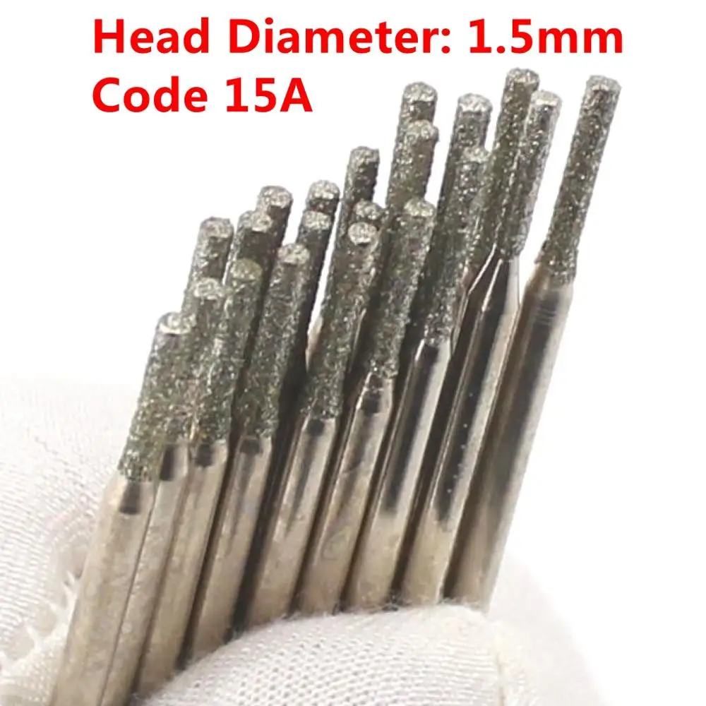 60Pcs 2.35mm Shank Diamond Coated Solid Drill Bits 0.4‑1.5mm for Jade Jewelry Gem Glass Tile Ceramic
