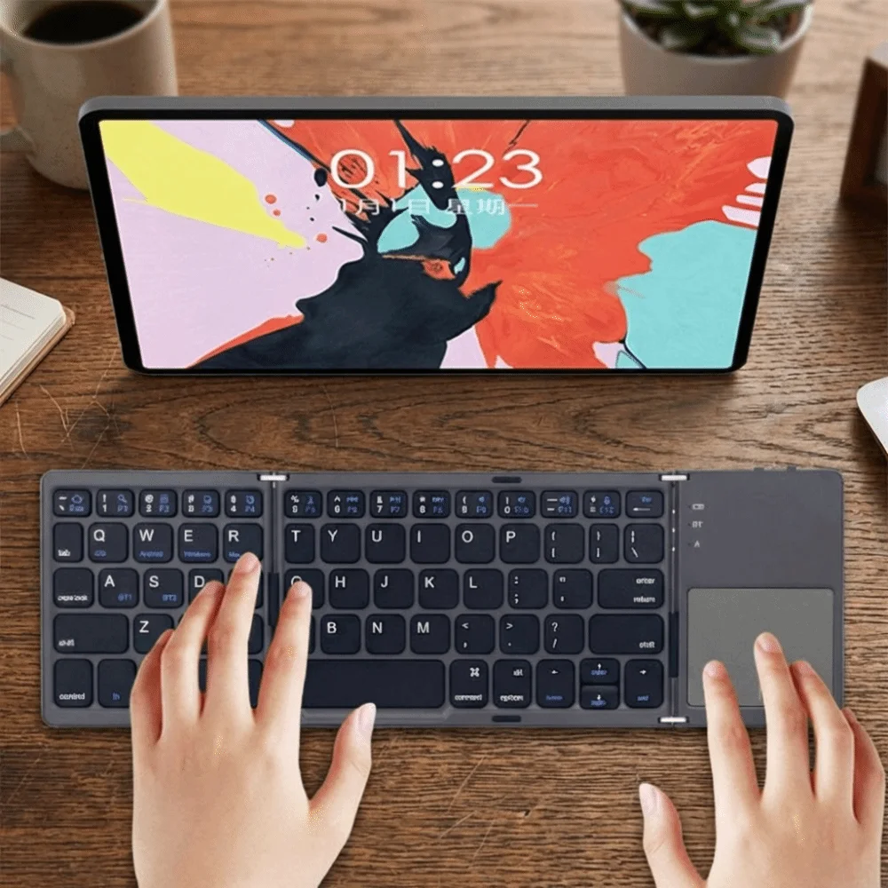 Slient Foldable Wireless Keyboard Portable Multi-Function Bluetooth Keyboard Compact with Touchpad Mini Foldable Keypad
