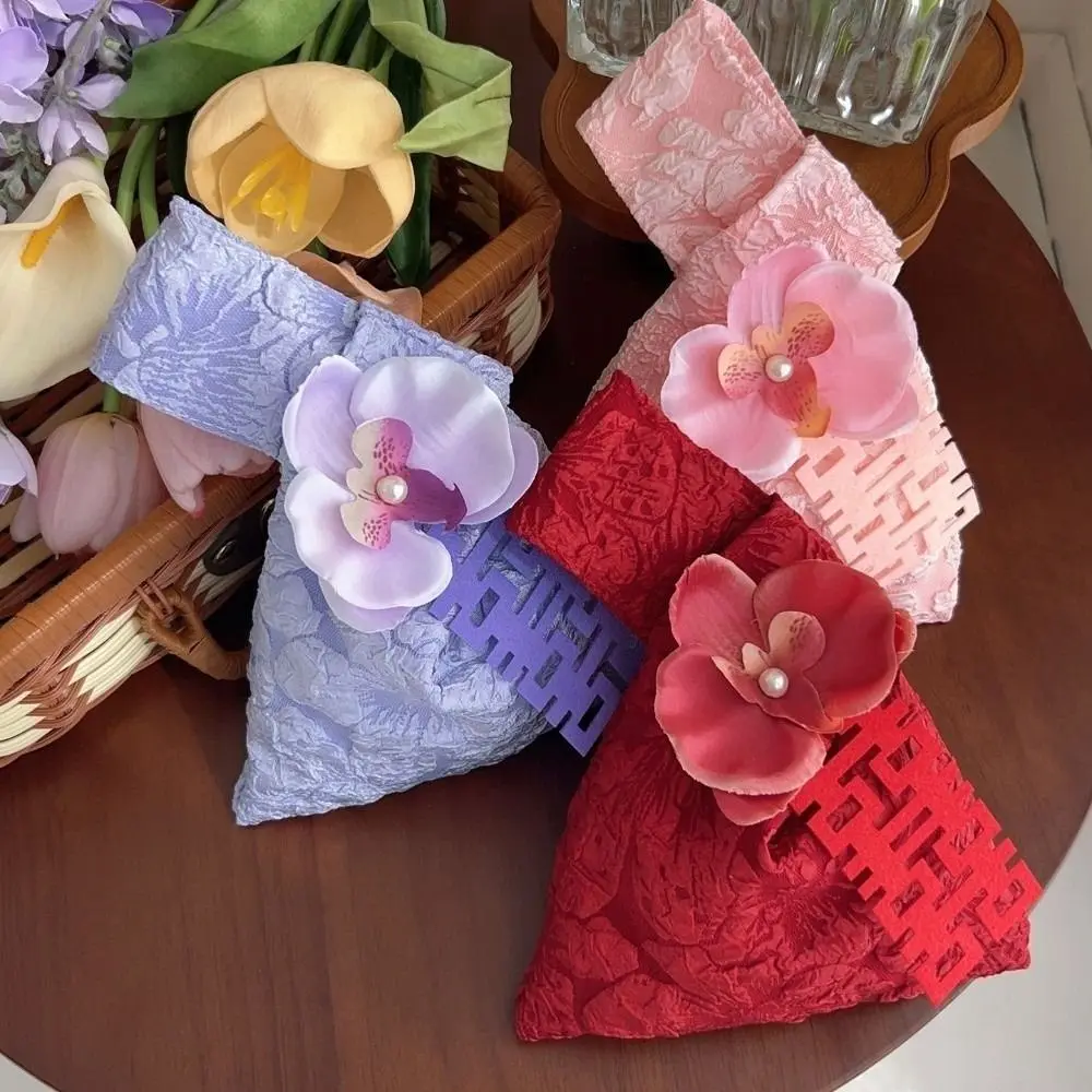 

Flower Pendant Tassel Knot Wrist Bag Printing Butterfly Orchid/Rose Wedding Candy Bag Temperament Make Up Pouch