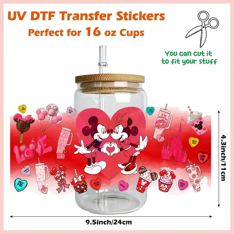 1/5 قطعة 20 نمط عاشق ميكي ميني XOXO UV حفلة لتقوم بها بنفسك الشارات ثلاثية الأبعاد نقل uvdtf بهلوان ملصقات الختم 16oz uv dtf كوب يلتف