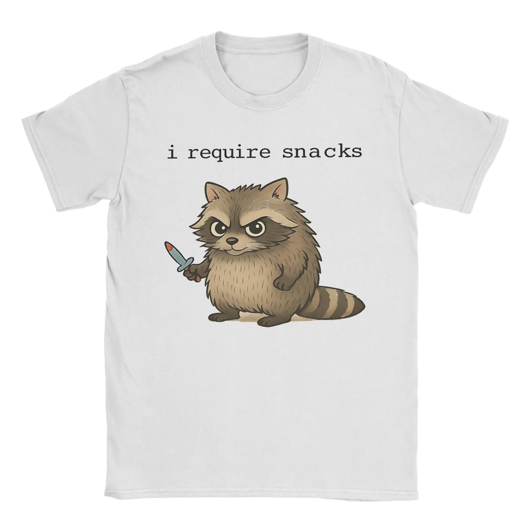 Men T-Shirts I Require Snacks Raccoon Vintage Cotton Tees Short Sleeve  T Shirts O Neck Clothing 4XL 5XL
