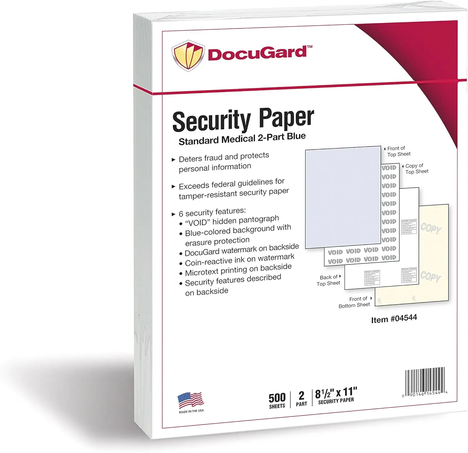 

2-Part Medical Security Paper, CMS Approved for Prescription Printing, 6 Security Features, Laser & Inkjet Compatible, 250
