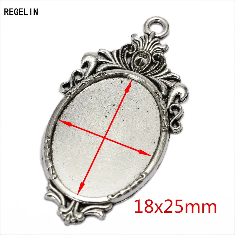 REGELIN High Qualtity 10pc two color filigree cameo cabochon Fit 18*25mm base setting pendant tray Antique Bronze/Antique Silver