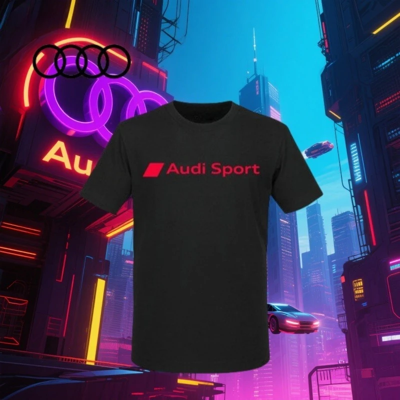

Audi Sport Racing Peripheral Car Brand Printed Short Sleeved T-shirt for Summer Men's Women's Pure Cotton Short Sleeved T-shirt