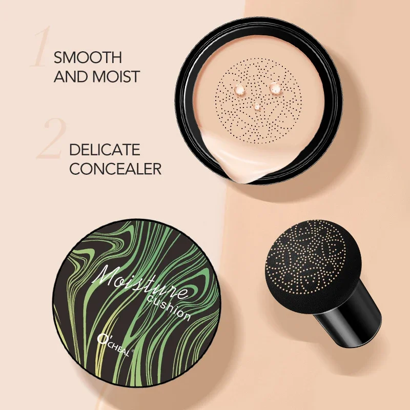 Ocheal BB Cream Air Cushion Base de maquillaje compacta crema correctora para cosméticos faciales maquillaje cabeza de seta Puff