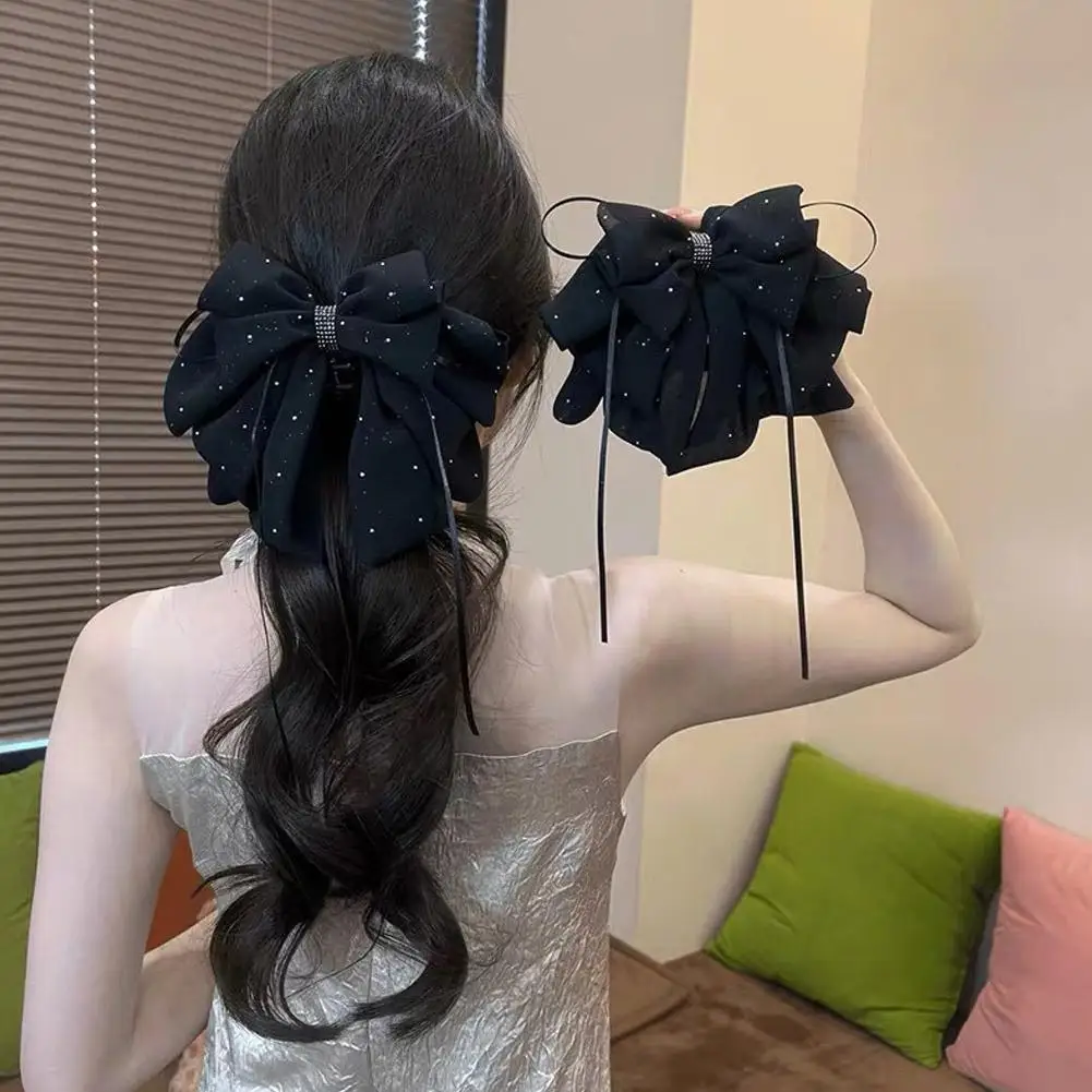 الشريط القوس مشبك شعر عمودي ذيل حصان مخلب كليب Bowknot مشبك شعر للنساء فتاة الكورية نمط مشبك فراشة عقدة الشعر I0I6