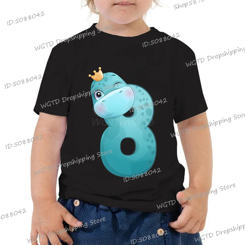 

Cartoon Dinosaur Number 1-9 Kids T-shirts Birthday Boys Girls Tops Cartoon Short Sleeve Funny Dinosaur Children's Clothing