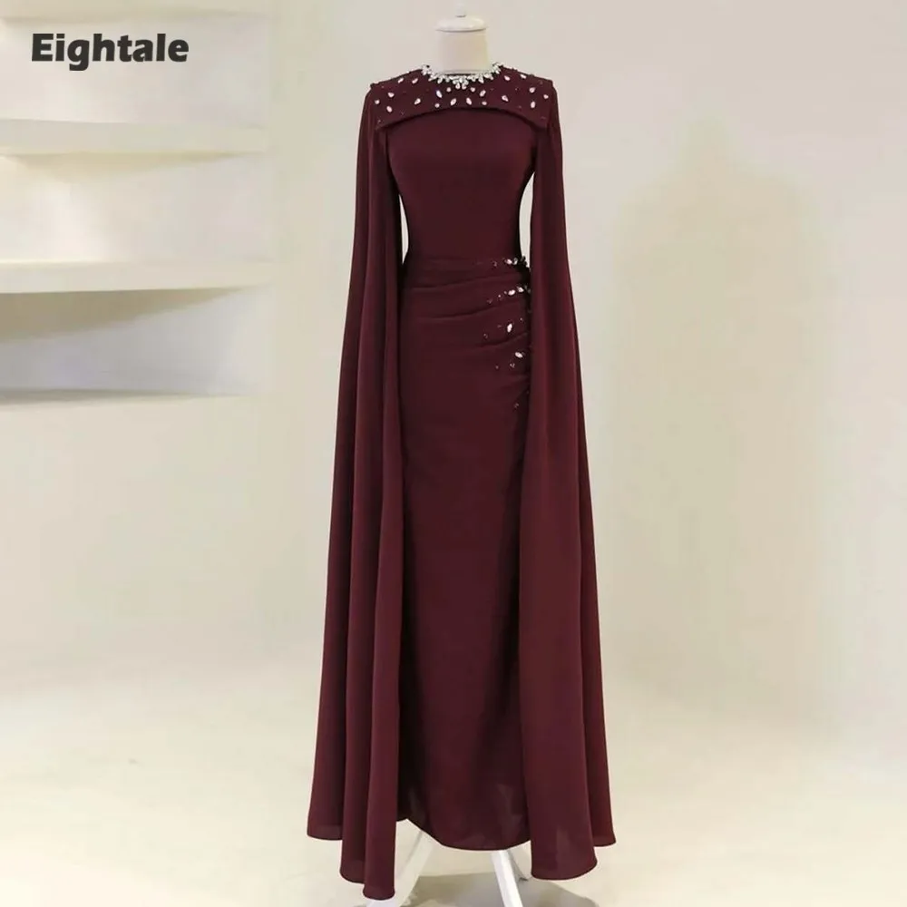 Eightale Arabisches Abendkleid O-Ausschnitt Perlen Lange Ärmel Abendkleid Muslimisches Maßgeschneidertes Hochzeitskleid Meerjungfrau