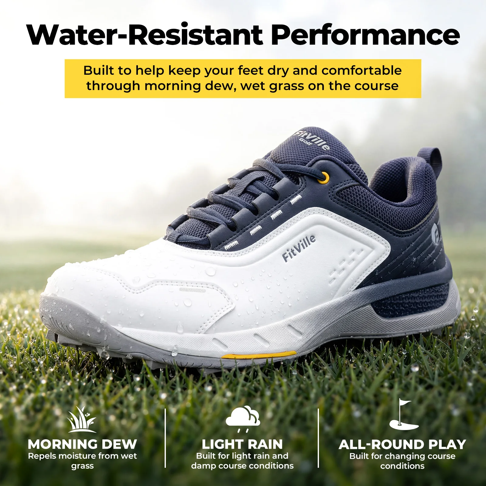 FitVille Men's Golf Shoes Professional Wide Spikeless Golf Shoes for Men Wear Equipment Sports Luxury Sneakers Water Resistant