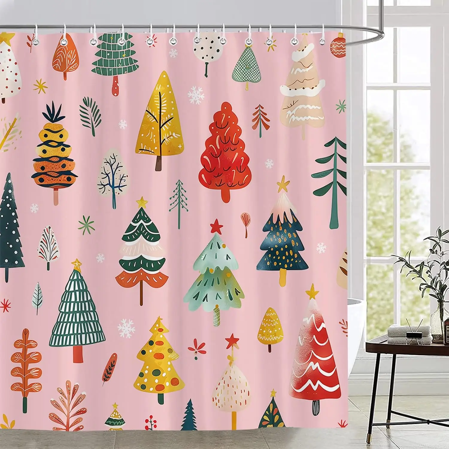 

Рождественская елка Занавеска для душа Мультяшные рождественские елки Зимняя снежинка Милая сосновая елка С Новым годом Праздник Полиэфирная ткань Ванная комната