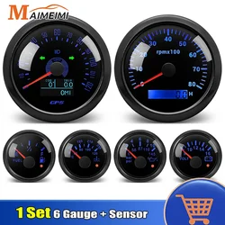 7 Color Light 6 Gauge Set with Senders GPS Speedometer Tachometer Water Temp Oil Pressure Fuel Voltmeter Pointer Car Boat Gauge