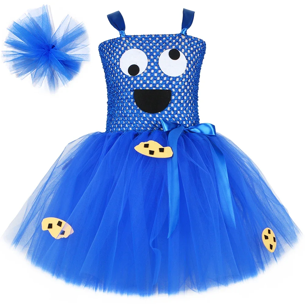 Red Blue Cookie Monster Costume Baby Girls Cosplay Anime Cartoon Tutu Dress Kids Fancy Halloween Carnival Party Dress Up Clothes