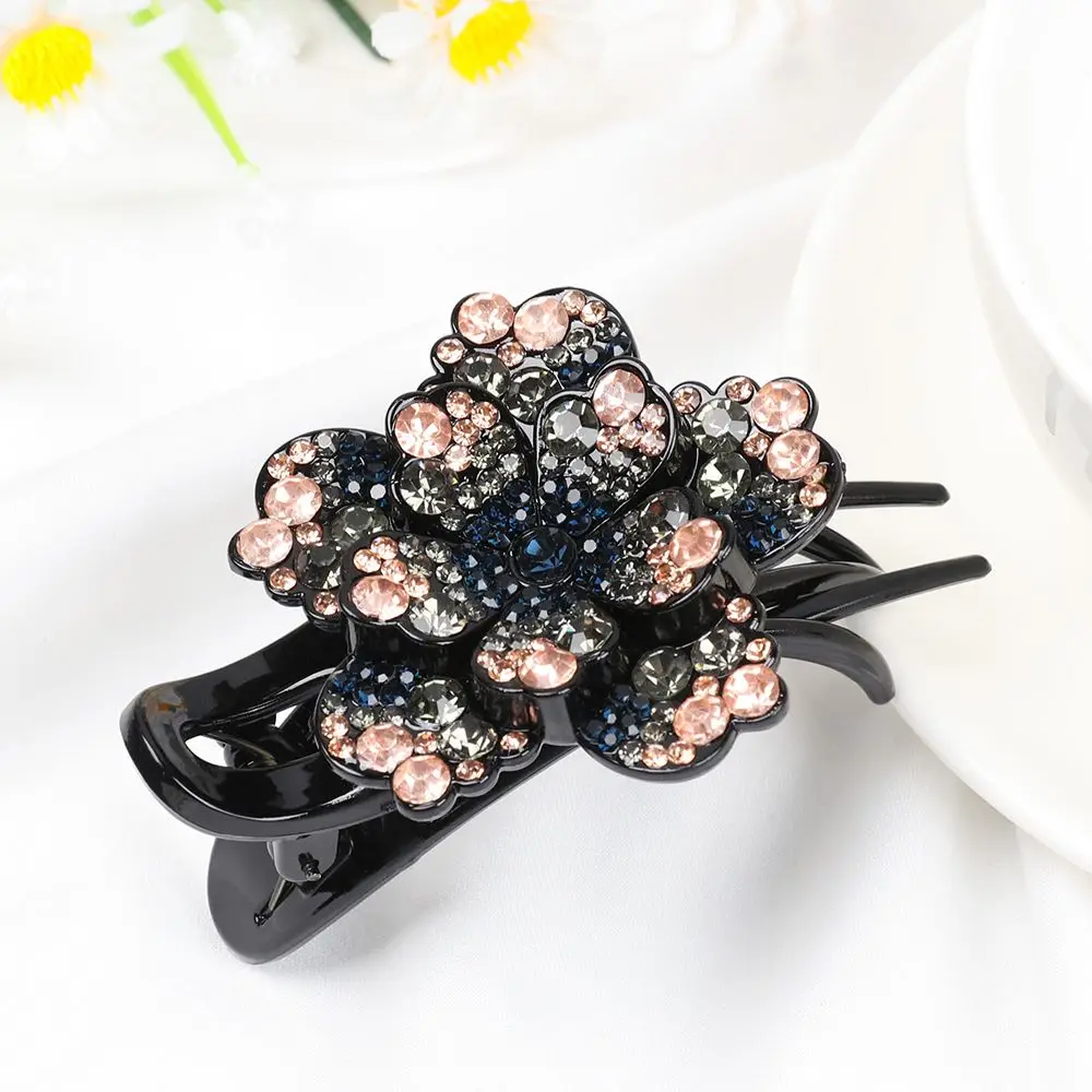 Fashion Colorful Flower Shiny Rhinestone Hairpin Hollow Heart Hair Clip Barrette Women Hair Claw Headwear Hair Styling Accessory