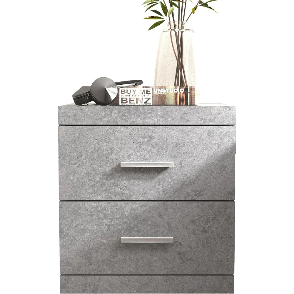 2 Drawer Storage End Table Home Furniture Cool Grey Nightstand Bedroom Bedside Table Night Stand for Bedroom for Living Room