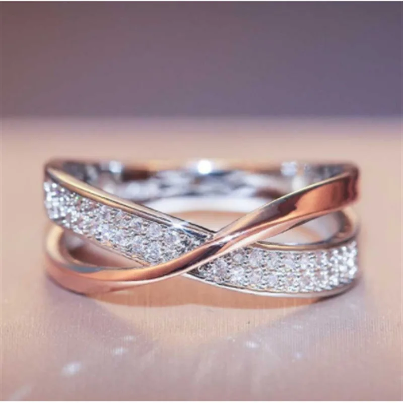 Yunjin cross-border e-commerce New Simple Personality X-shaped two-color Ladies Zircon Alloy Ring Jewelry Wholesale