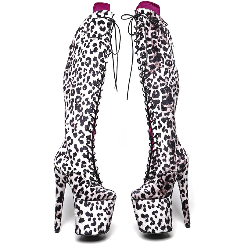 Leecabe 20CM/8inches Leopard Upper With Suede Tongue Pole Dancing Shoes High Heel Platform Boots Pole Dance Boots