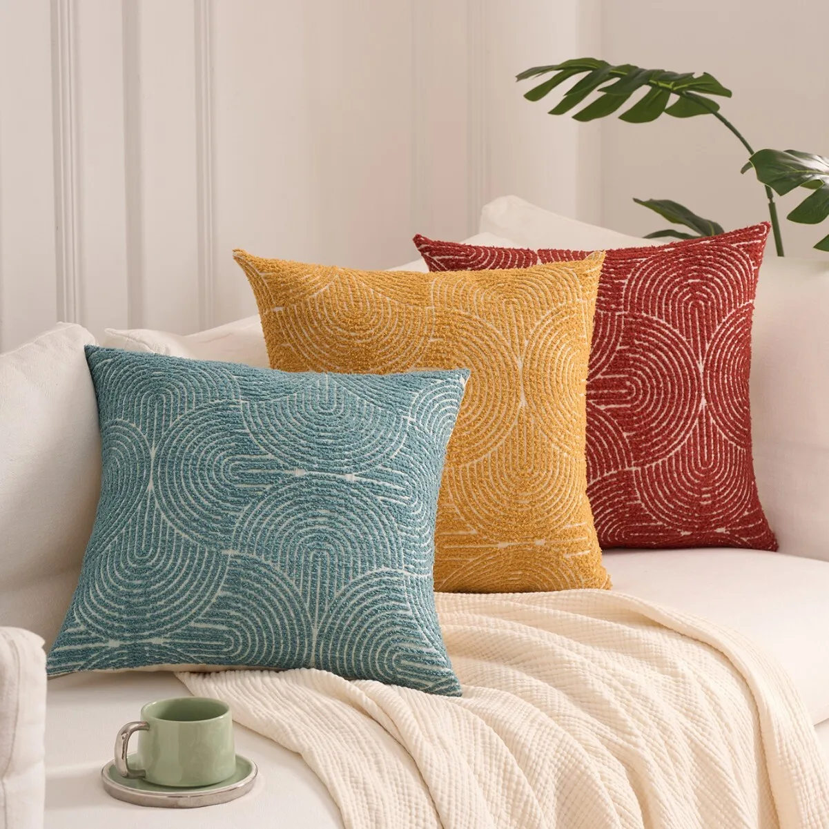 

Органические современные чехлы для подушек середины века с радужной тафтингом, декоративные наволочки в стиле бохо, тканая наволочка с геометрическим рисунком для дивана