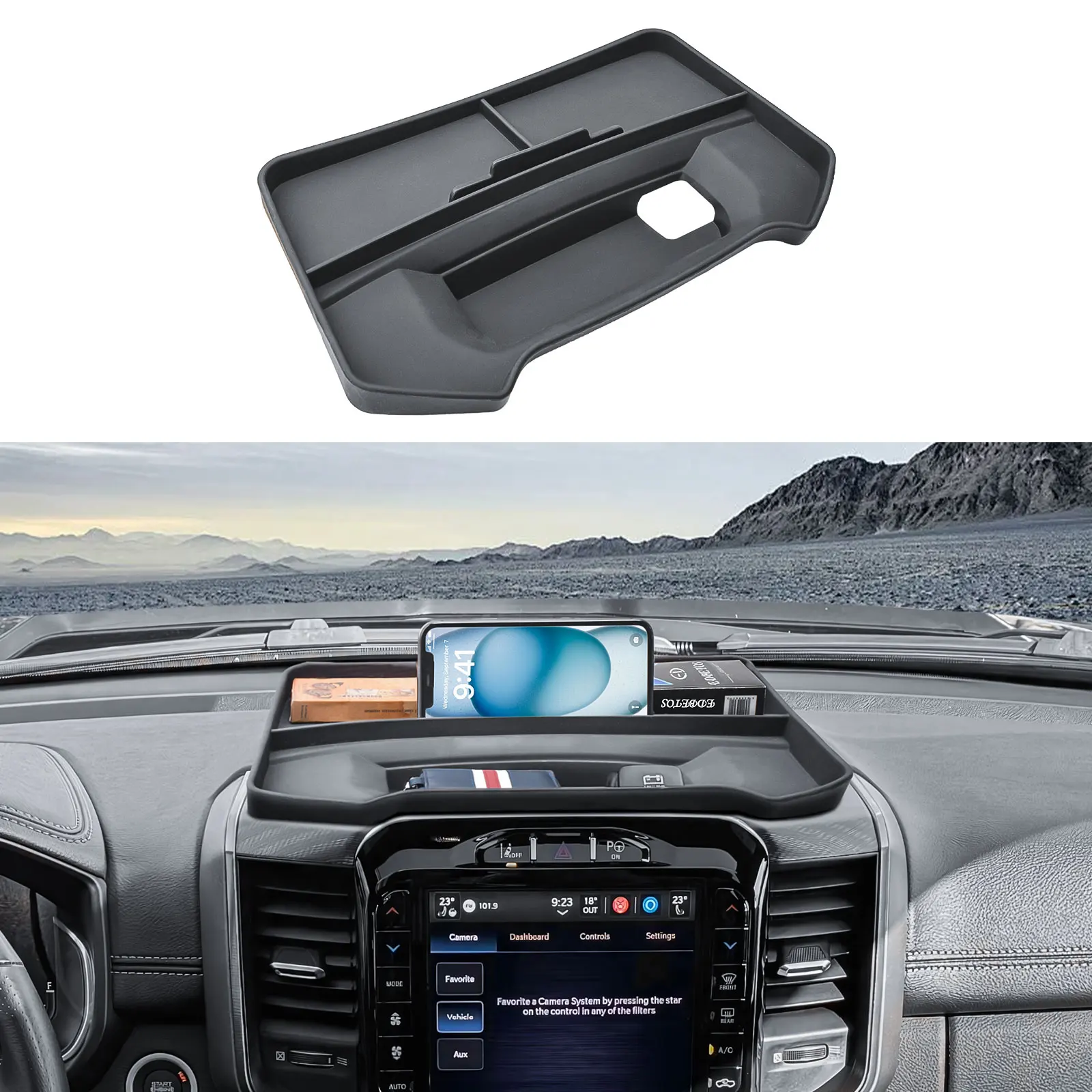 

Center Console Organizer Tray for 2019-2025 Dodge RAM 1500 12 inches Behind Screen Dash Board Storage Box Interior Accessories