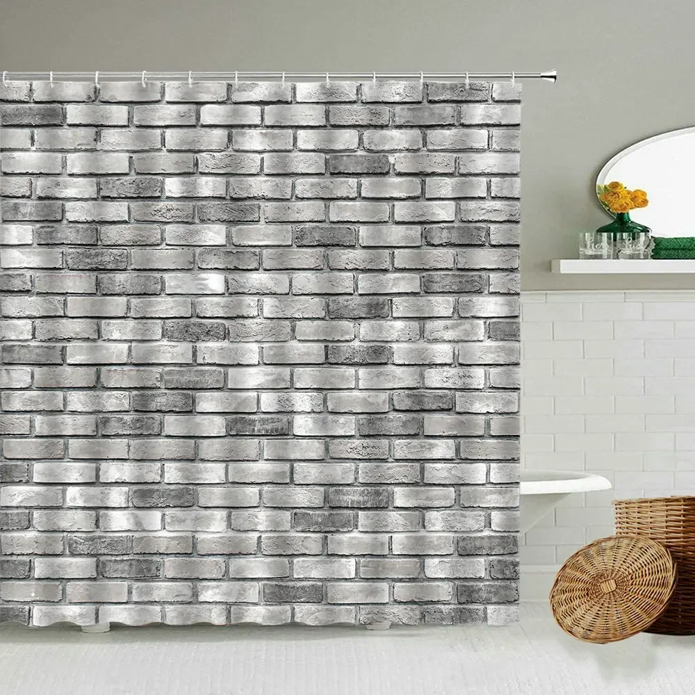 Retro Style Street Old Brick Wall Shower Curtain Bathroom Accessories Waterproof Bath Curtains Decor Bathtub Screen with Hooks