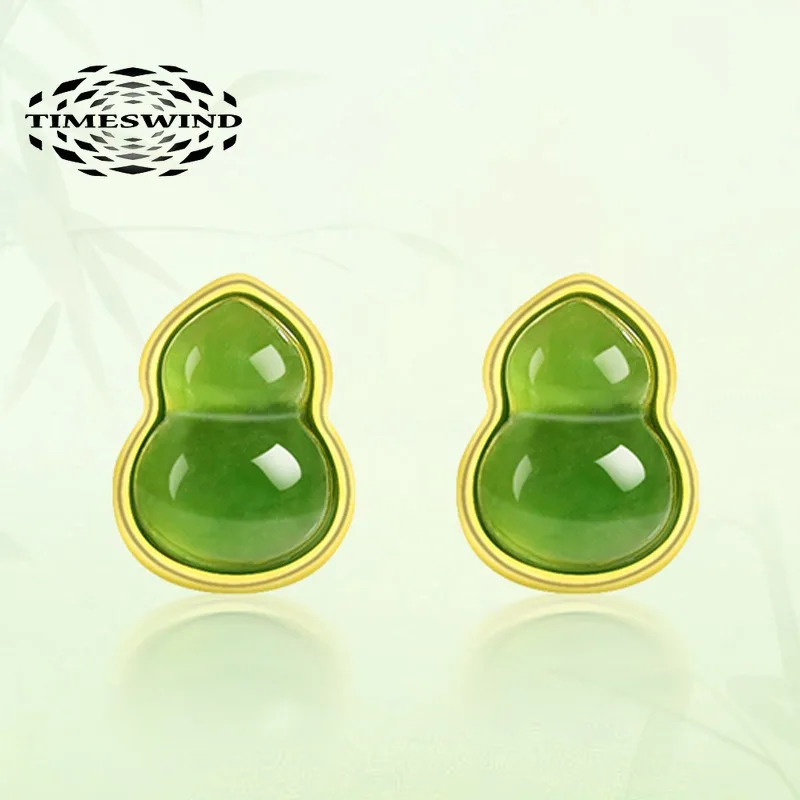 

TIMESWIND модные зеленые натуральные нефритовые тыквы S925, серебряные женские серьги с благословением и сертификатом