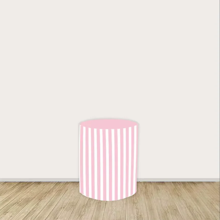 Mehofond Custom Cylinder Cover Backdrop Pink Stripes Ballet Shoes Kids Birthday Party Plinths Pedestal Background Decor Elastic