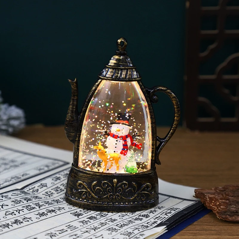 AB09-Retro Teapot Style LED Night Light - زينة عيد الميلاد الشهيرة، مصباح متوهج للأطفال، هدية مثالية لعيد الميلاد