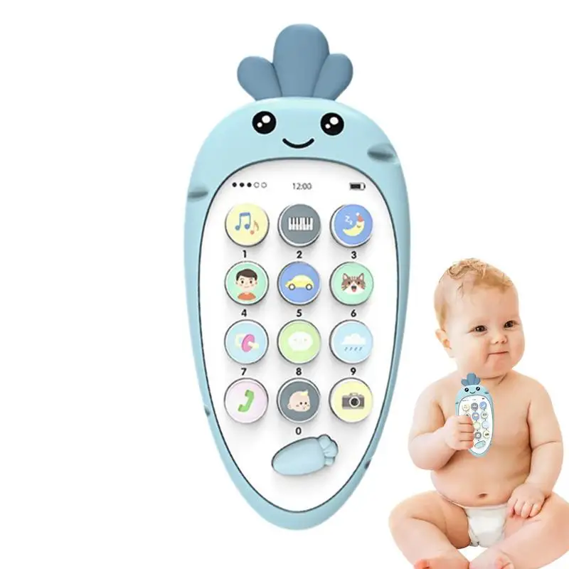 Teléfono de juguete Musical para niños, juguete de aprendizaje Musical con sonido interactivo sensorial bilingüe, juguetes para la dentición, forma de teléfono de zanahoria