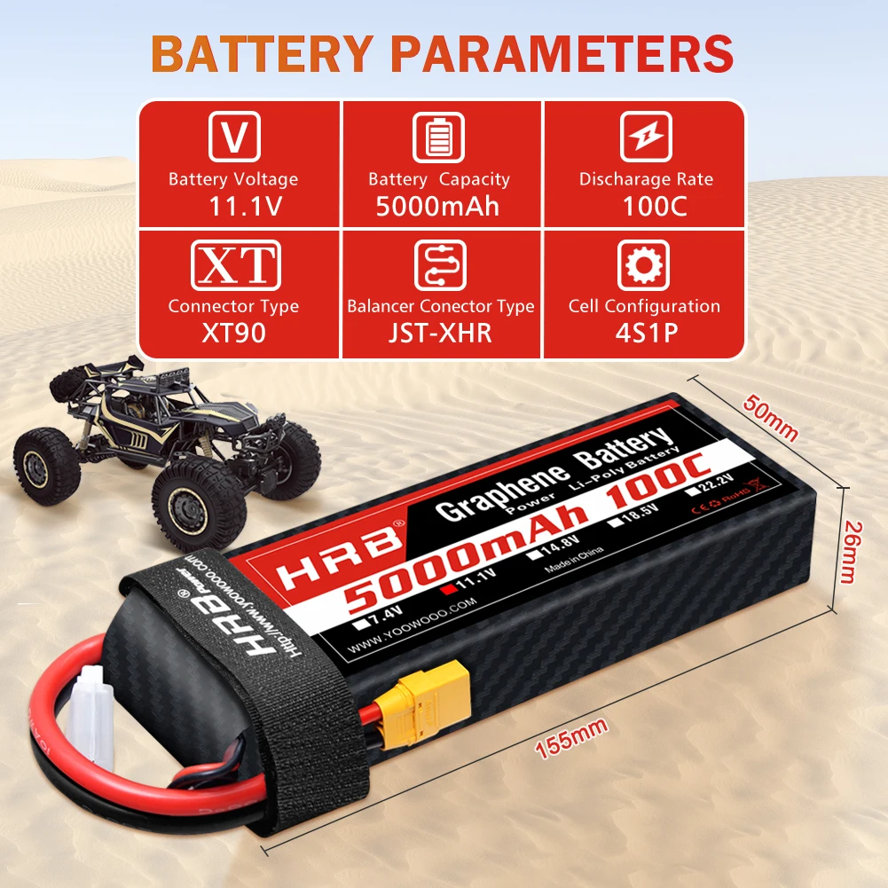 HRB 3S 5000mah Graphene Battery 100C 11.1v Lipo Battery with XT90 Connector for RC Car Truck Monster RC Drone Airplane RC Boat