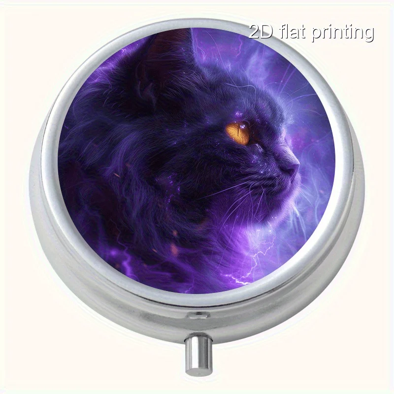 Round sealed cat pill box, 1 piece, three-compartment sealed pill box, mini sealed pill box, wallet-style sealed pill box, pocket/travel wallet-style sealed pill box, decorative item, unique Halloween and Christmas gift