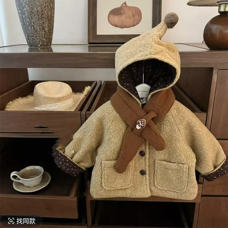Girls Woolen Coat Women's Treasure Winter New Floral Jacket Fashion Warm Woolen Top
