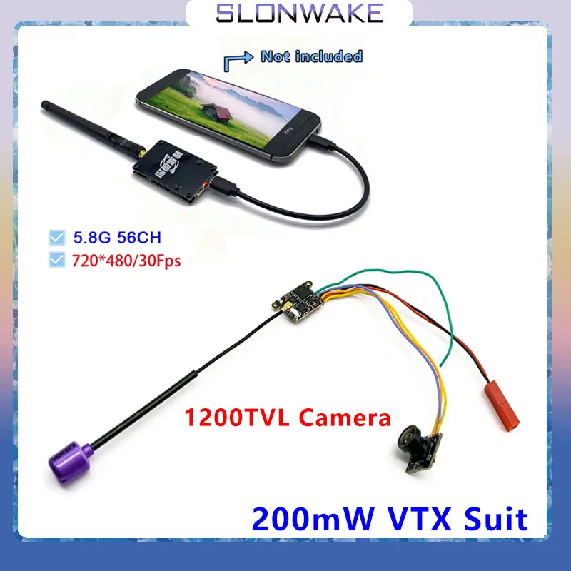 SLONWAKE 5.8G 200mW Adjustable VTX Mini Camera 1200TVL UVC OTG VR Android Receiver Display Auto Search Video Recording for Drone