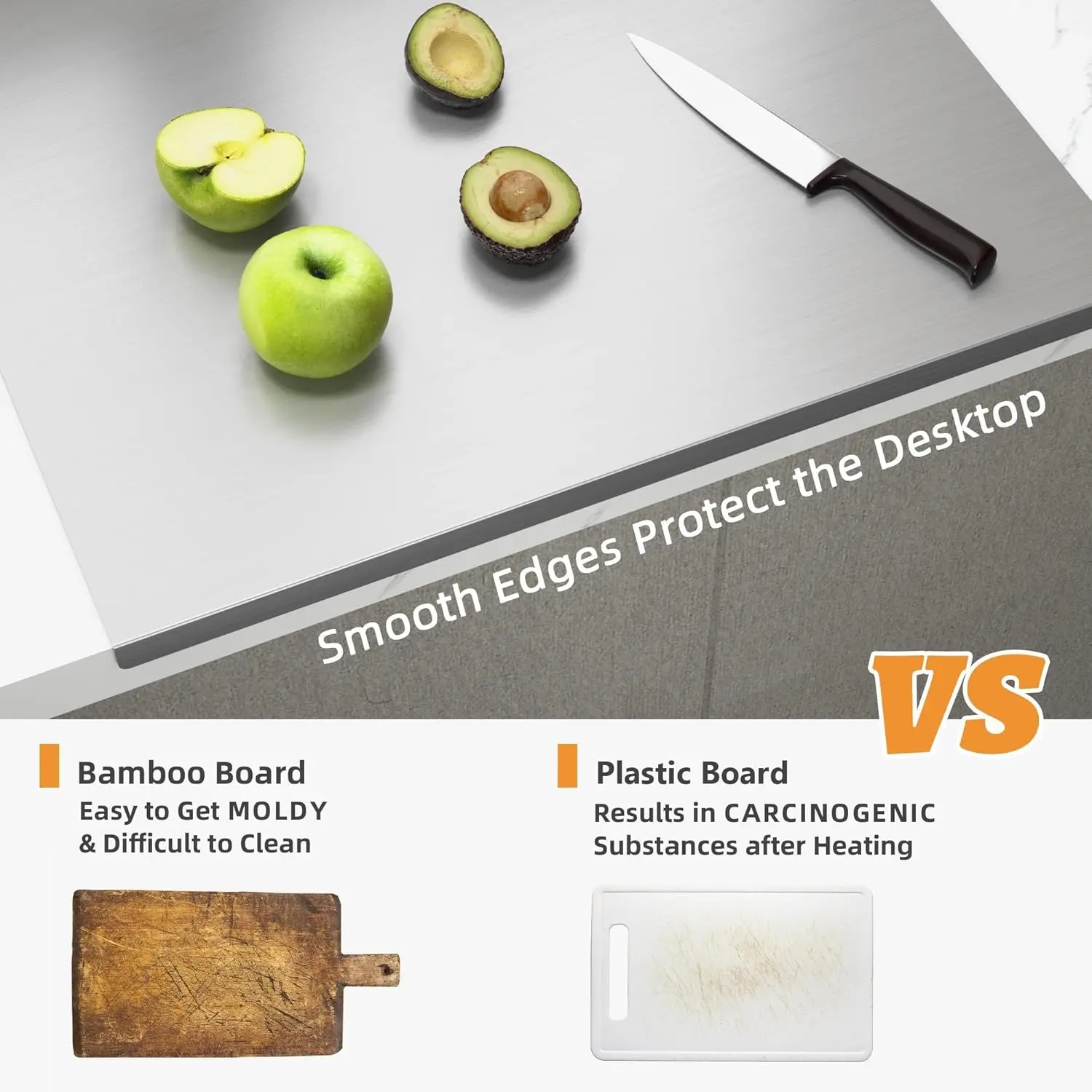 Large Stainless Steel Cutting Board 23.6x19.6 Inches, Heavy Duty Kitchen Chopping Board with Lip for Meat Vegetables Bread