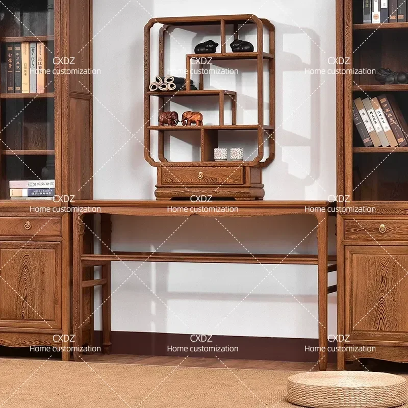 New Chinese Style Solid Wood Strip Case Table for Living Room Simple Flat Console Table Home Furniture Zhongtang Design
