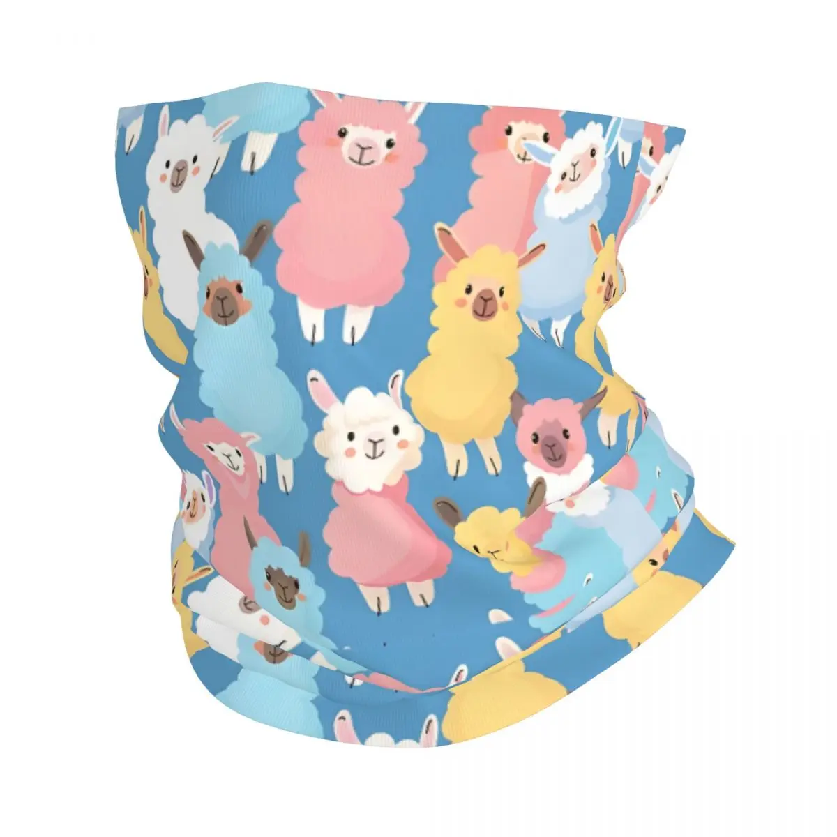 Cute Blue Cartoon Alpaca Pattern Bath Mat Neck Gaiter Face Scarf Cover Neck Gaiter Men Women Bandana Scarf Thin Summer