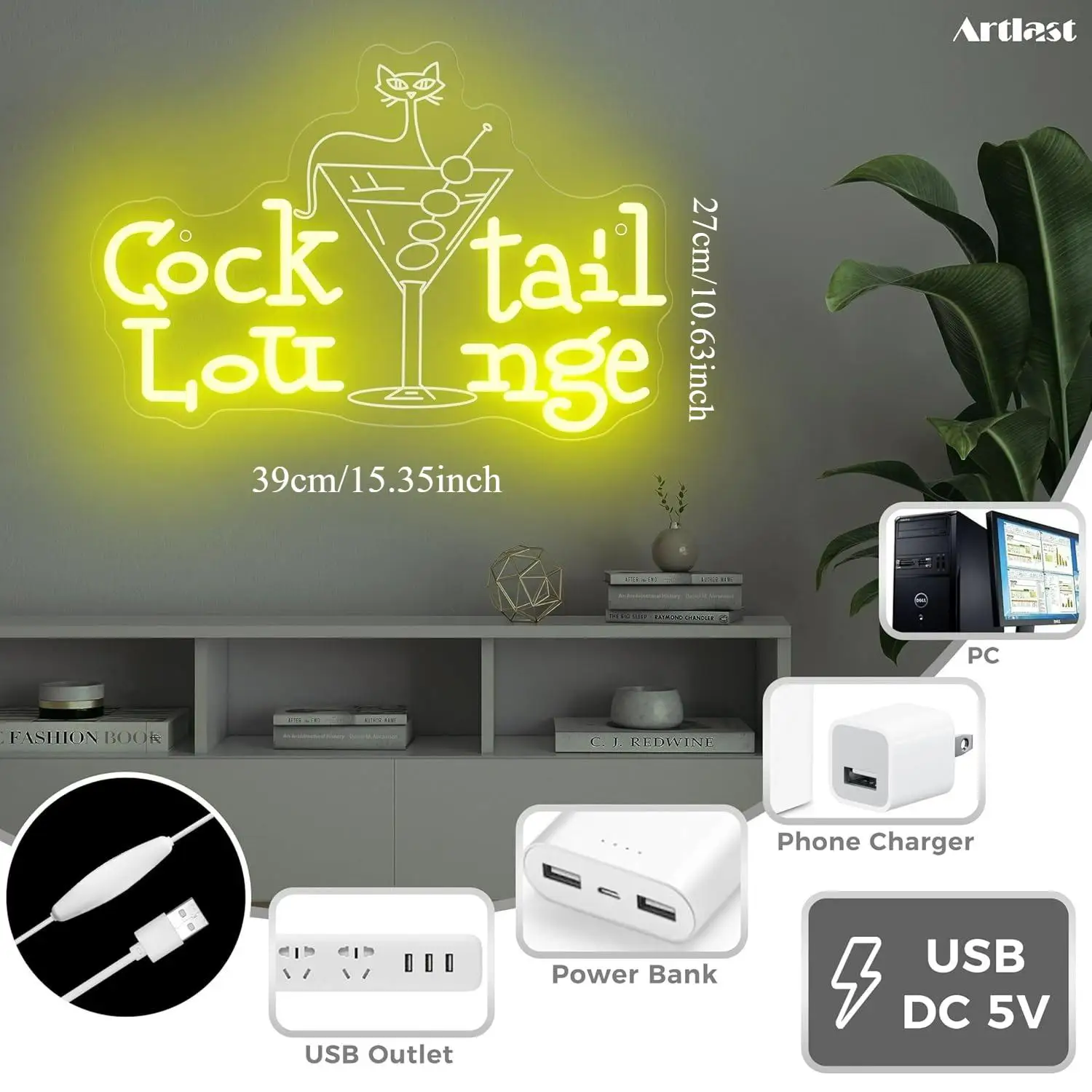 Neon bar sign dimmed to low ambient glow in home bar setting